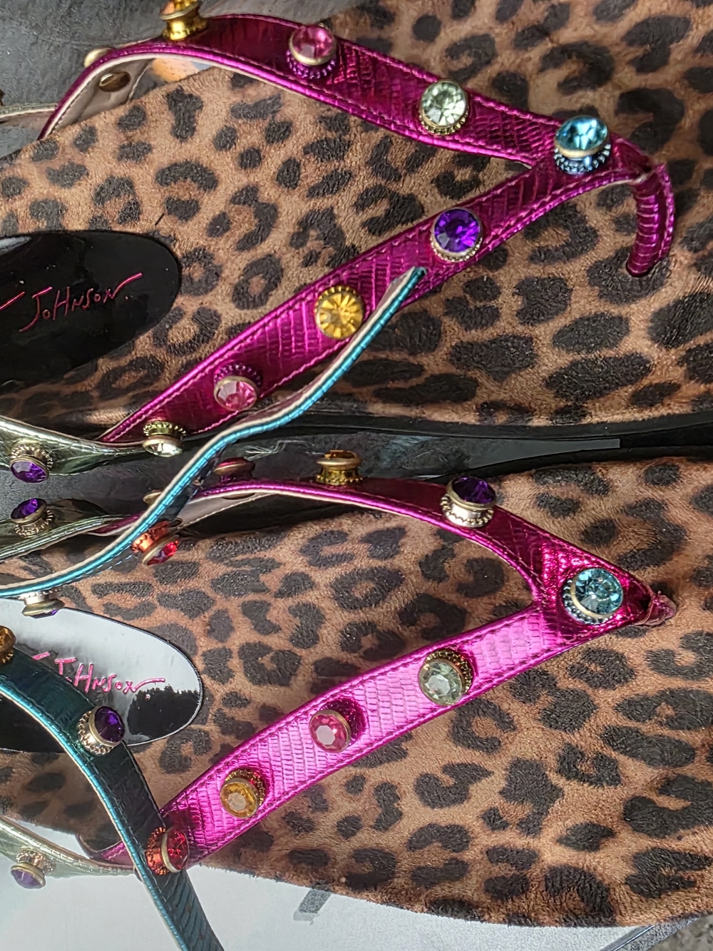 Betsey Johnson Multicolor Metallic Gem Leopard-Print Platform Sandals - Picture 3 of 6